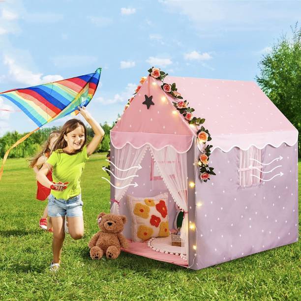 SANGANIENTERPRICE Jumbo Size Extremely Light Weight , Water Proof Kids Play Tent House for 10 Year Old Girls and Boys pink queen house (Multicolour)