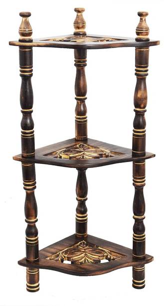 Woodiva 3-Tier Mini Corner Rack, Side Table, Living Room Wooden Wall Shelf