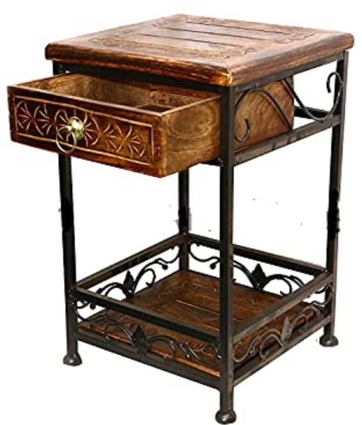 S.I Creation Wood and Iron Stool with Drawer for Living Room and Bed Room/Bar Stool/Wooden Stool/Coffee Table/End Table/Corner Stool Solid Wood Side Table with Drawer Solid Wood Side Table