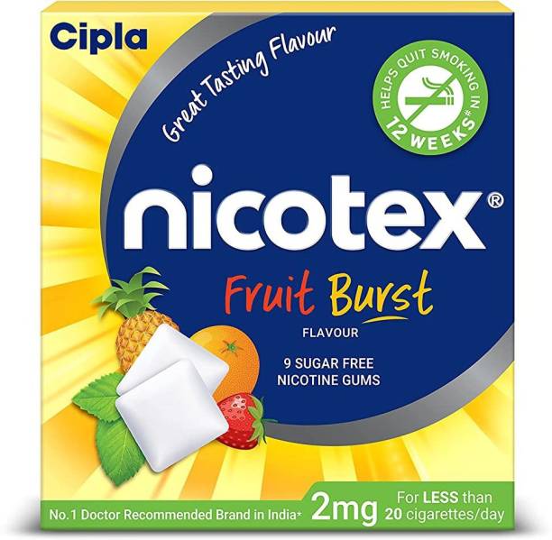 Cipla Nicotex Nicotine Sugar Free Fruit Burst Gums 2mg | Helps to Quit Smoking | WHO - approved Therapy | 9 Gums each pack Smoking Cessations
