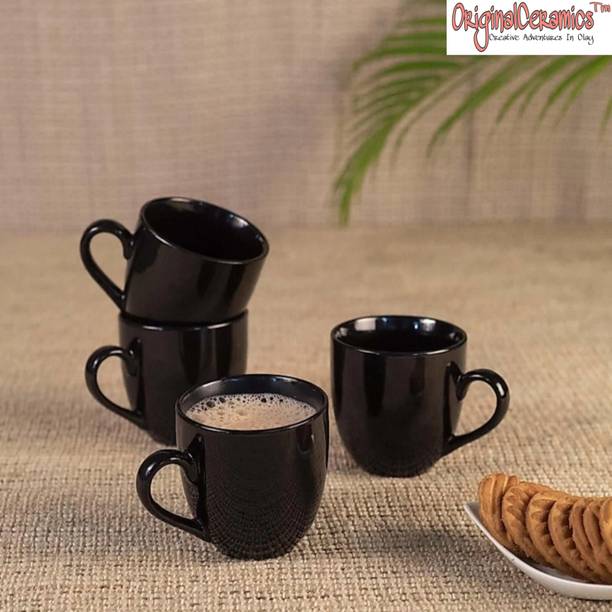 OriginalCeramics Pack of 6 Ceramic Black Shining Cups
