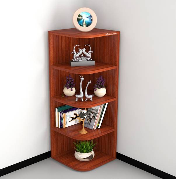 mahaakaay Esta Engineering Wood Big Corner Stand Rack Set of 5 Size 12.4 X12.4 X 35.4 Inch Display Decorative Shelves Color Classic Walnut Engineered Wood Open Book Shelf