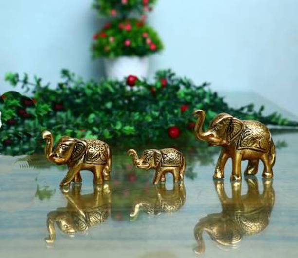 koolwal carft Gold 3 Elephant Idol & Showpiece For Home Decor And Gif Decorative Showpiece  -  6.2 cm