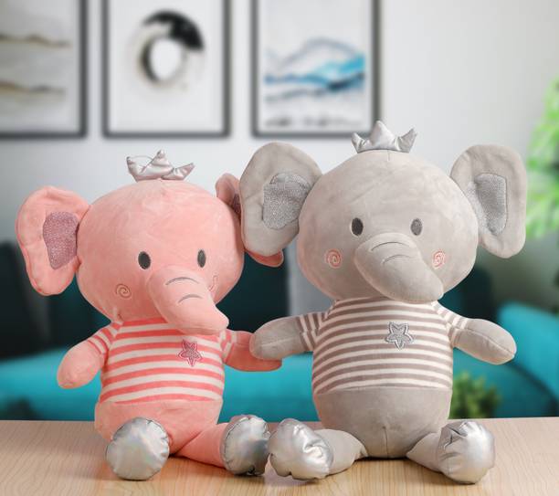 FIDDLERZ Super Soft Stuffed Animal Toys Plush Cute Elephant with Crown Cuddly Plush Soft Toys for Babies & Kids ( 45 cm Pack of 1 ) Multicolor  - 45 cm