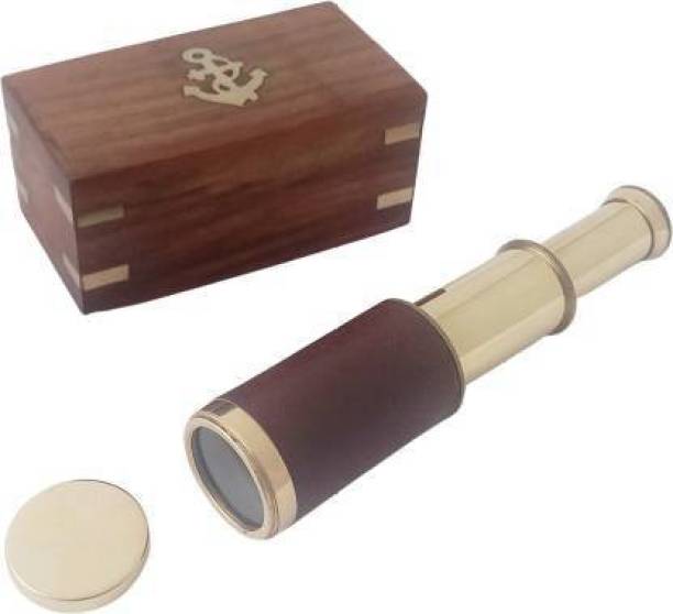 YWIS YW-24 Brown leather Brass Telescope with lid in Wood Box - Pirate Navigation Collectible Catadioptric Telescope Refracting Telescope