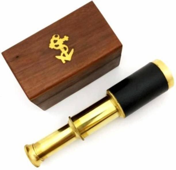KING NAUTICAL MART Brass Handed Telescope with Wooden Box Reflecting Telescope