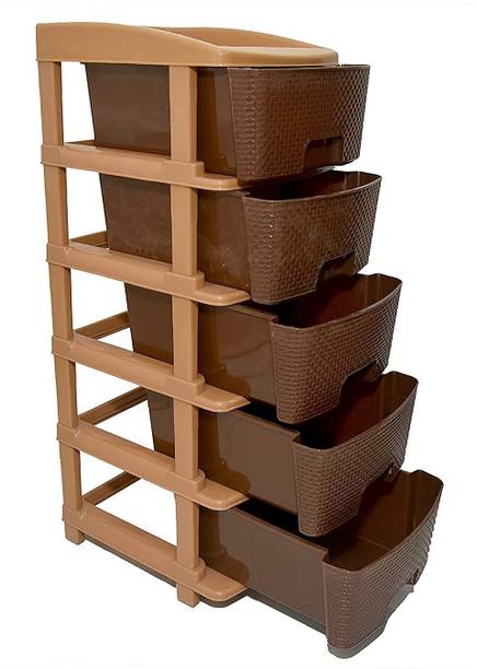 COROFFY COROFFY Mopik Plastic 5 Layer Foldable Modular Drawer Organizer Multipurpose Drawers Boxes Storage Rack, Extra Large Basket, (Brown Color, Standard) Plastic Free Standing Cabinet