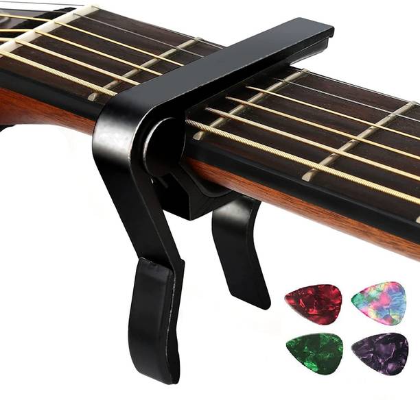 TechBlaze Guitar Capo for Acoustic Guitars Metal Alloy Capotastos One Handed Trigger Guitar Capo with free Picks for Acoustic Guitar, Electric and Ukulele Capo, Capo and Picks Combo Clutch Guitar Capo