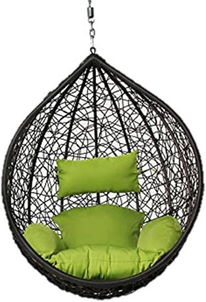 Jhula King Luxury Hammock Swing Hanging Egg Chair (Black with Green Chusion) Steel Large Swing