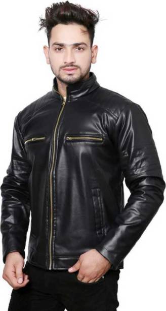 SFOS Full Sleeve Self Design Men Leather Jacket Smart Jacket