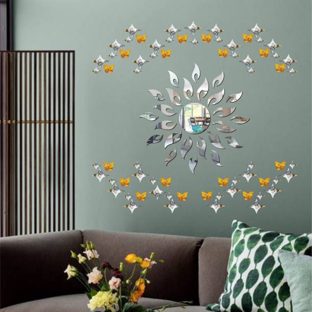 FUTURE HUB 45 cm Sun 25 S. 25 L. Star Silver 20 Butterfly wall mirrors|acrylic stickers|82 Self Adhesive Sticker