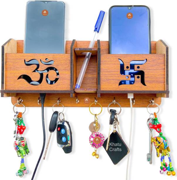 Khatu Crafts OM Swastik Mobile Holder & Wood Key Holder