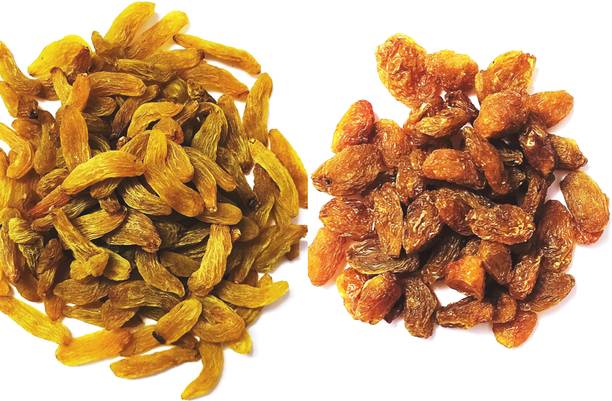 FOODCAN Afghan Abjosh Munakka (Big Aabjosh Raisins with Seeds) 400g + Raisins Original Afghani Kismis Dakh Green Long Size (Kishmis) Seedless 400g Combo Pack Raisins