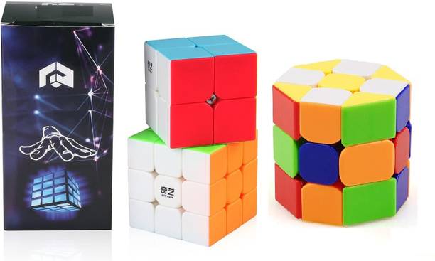 Authfort New 3x3 Barrel Cube Stickerless 2X2 & 3x3 High Speed Stickerless Cube combo pack of 3