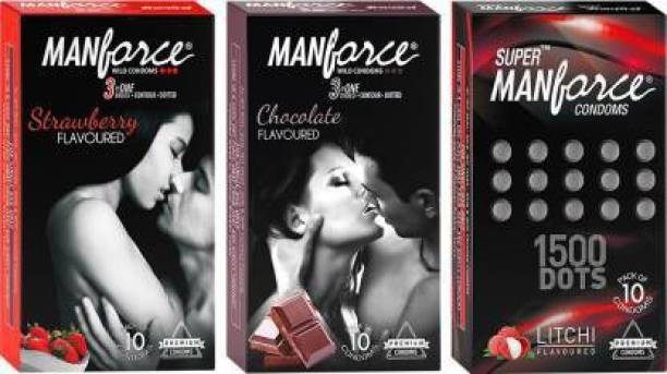 MANKIND MANFORCE CONDOM MIX PACK (Set of 3, 30 Sheets) Condom
