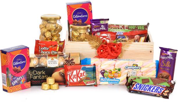 NUTRI MIRACLE Chocolate Gifts Box/Hamper With Various Chocolates For Diwali/Bhai Dooj/Karwa Chauth/Christmas/New Year/Lohri/Birthday/Anniversary/Girlfriend/Valentine,10 Chocolates Wooden Gift Box