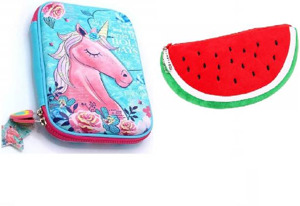 Mistazzo Stylish Unicorn Pencil Case With Watermelon Pouch For Girls Kids Return Gift Art EVA Pencil Boxes