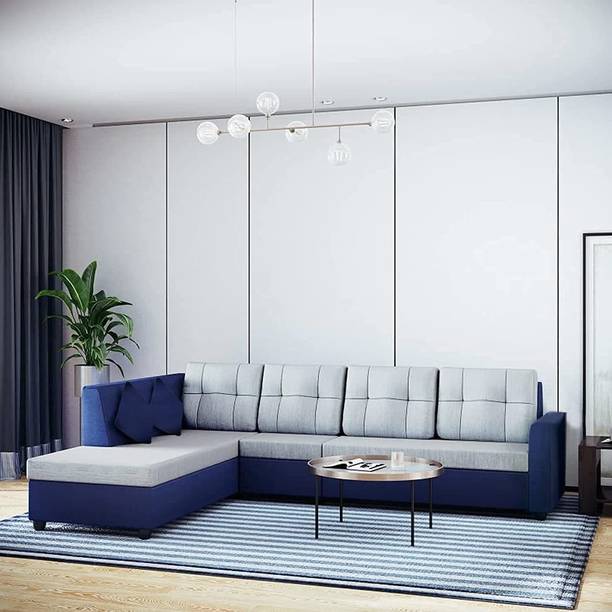 CasaStyle Ambro 6 Seater Fabric LHS L Shape Sofa Set (Light Grey-Blue) Fabric 6 Seater  Sofa