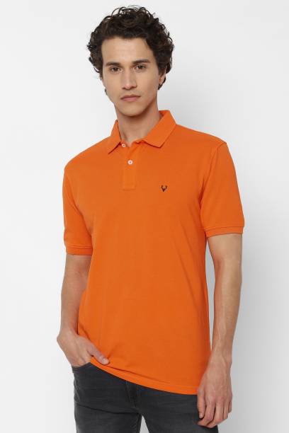 Men Solid Polo Neck Pure Cotton Orange T-Shirt Price in India