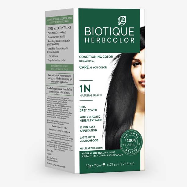 BIOTIQUE Bio Herbcolor 1N Natural Black 50 gm +110 ml , Natural Black