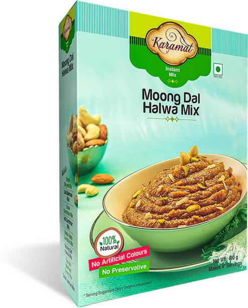 Karamat Moong Dal Halwa Mix (Veg, 400g. Mix, Upto 4* Servings), Ready to Cook in 20 min, No Preservatives and Artificial Colours, Sweets Indian Mithai, Authentic Taste 400 g