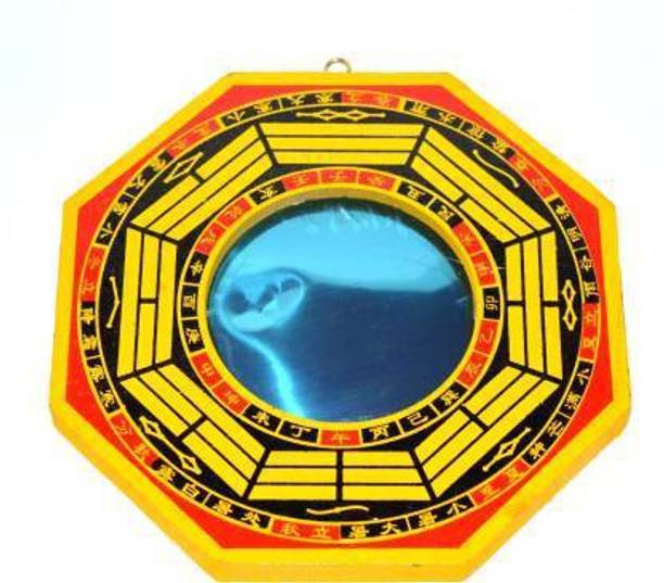 TANISHKA CREATIONS Fengshui wooden Pakua / Bagua Mirror to Increase Positivity at Home/ Office & Workplace and reduce Negativity Decorative Showpiece  -  15 cm
