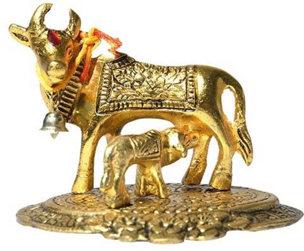 NIRMAL HANDI CRAFT Kamdhenu Cow with Calf Handicraft Decorative Showpiece/Gift Item for Good Luck/Vastu Decorative Showpiece  -  5 cm