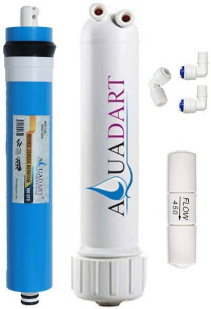 AquaDart 100 GPD Ro Membrane with Housing, Elbow and FR, High TDS Membrane with Flow Restrictor, for All Type of RO Water Purifiers Solid Filter Cartridge