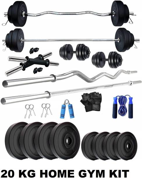 Pascal 20 KG WB - SL WITH 3FT CURL ROD AND 3 FT STRAIGHT ROD AND ACCESSORIES Home Gym Kit