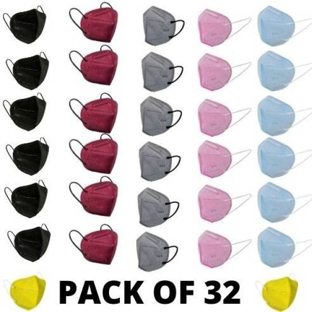 kehklo N95 mask ( Pack of 32) Black , Maroon , Blue ,Grey , Pink , Yellow Meltblown HIgh Quality washable Anti pollution n95 mask for men and women N95MIX32 Washable, Reusable