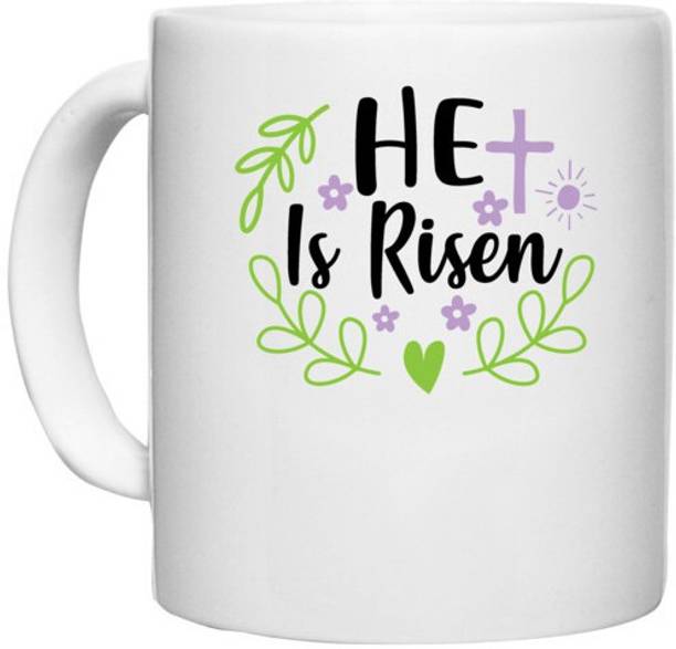 UDNAG White Ceramic Coffee / Tea 'he is risen' Perfect for Gifting [330ml] Ceramic Coffee Mug