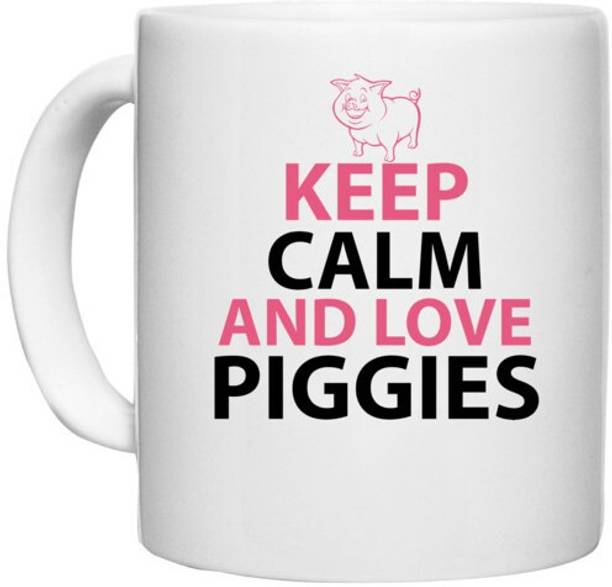 UDNAG White Ceramic Coffee / Tea 'Pig | keep calm and love piggies' Perfect for Gifting [330ml] Ceramic Coffee Mug