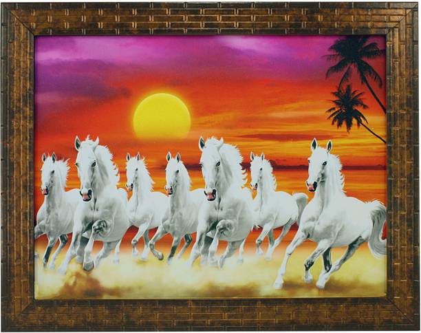 इंडियानारा Indr SEVEN HORSES (1569) डिजिटल रीप्रिंट 10.6 inch x 13 inch पेंटिंग