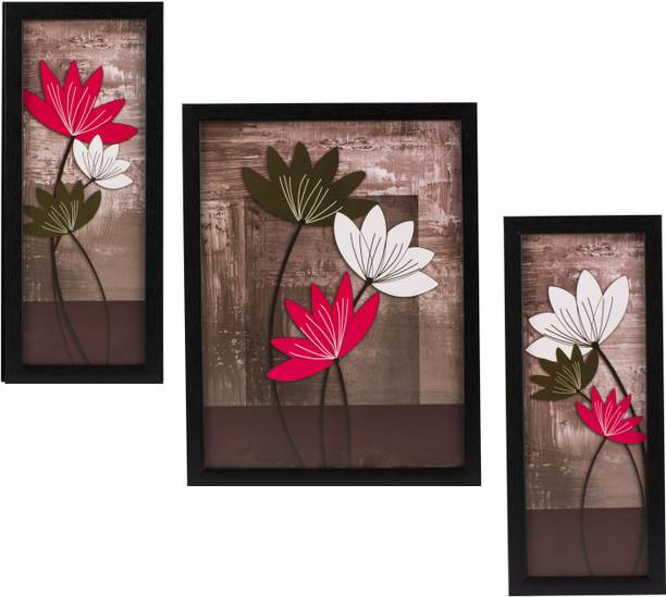 इंडियानारा 3 PC SET OF FLORAL PAINTINGS WITHOUT GLASS 5.2 X 12.5, 9.5 X 12.5, 5.2 X 12.5 INCH डिजिटल रीप्रिंट 13 inch x 10 inch पेंटिंग