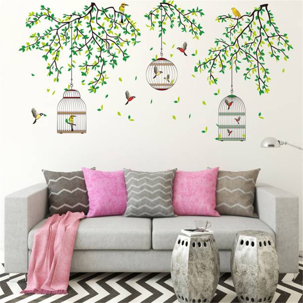 Flipkart SmartBuy 140 cm Wall Beautiful Multicolour Bird Cage Hanging In Garden Decor For Home Self Adhesive Sticker
