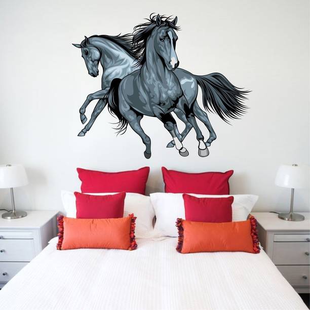 rawpockets 1 cm Duo Wild Horses Running Wall Sticker Self Adhesive Sticker