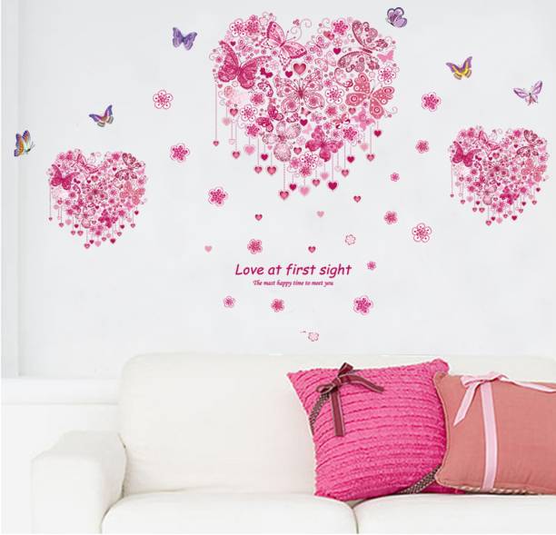 Flipkart SmartBuy 150 cm Wall Stickers Three Butterfly Pink Heart Decor For Bedroom Self Adhesive Sticker