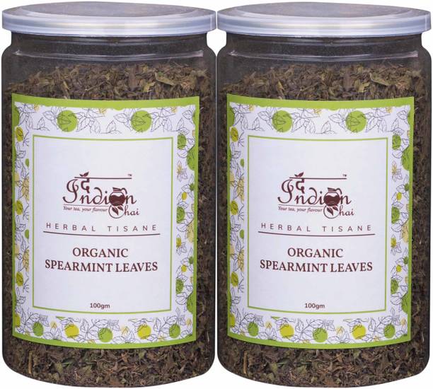 The Indian Chai Organic Spearmint Tea 100g (Pack of 2), Herbal Tea for PCOS, Soothes Upset Stomach, Relieves Stress and PMS Symptoms, Caffeine Free Herbal Tea Plastic Bottle