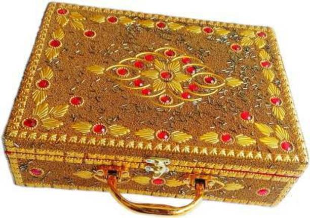 BOXO Golden Bangle box three rod for bride and keep bangle jewellry|bangle box for women latest design|bangle box with pearl and artisian work for women bride and gifting purpose for women (golden) Easy to carry, Look like premium quality Vanity Box