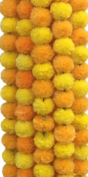 APSAMBR 10PCS Artificial Marigold Flower Garlands 5 Feet Long (Light Orange and Yellow, Wedding Party Mantle Decoration, Faux Garlands Wedding Garland, Diwali Decoration, Spring Bush Garlands Pack of 10