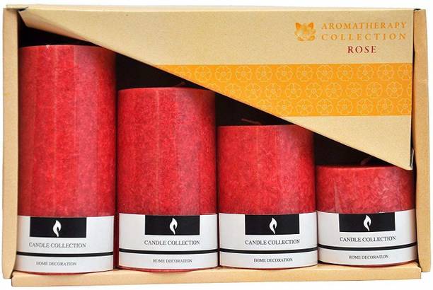 BREVVA XIX®-560-WS-Rose Scented 100% Pure Wax Pillar Candles, Highly Fragranced,Set of 4 Scented Pillar Candles Candle