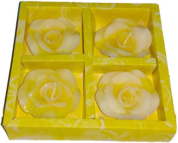 BREVVA IXX™-564-YH-Floating Rose Decorative Smokeless Diwali Festival Candle, Set of 4 Candle