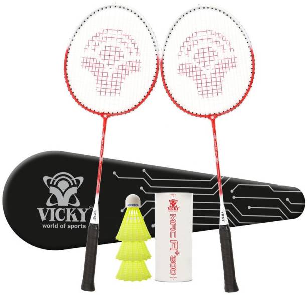 VICKY Mac A+300 Red 2 Racquet 1 Nylon Shuttlecock Combo Badminton Kit