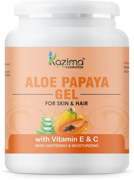 KAZIMA Aloe Papaya Gel with Pure Aloe Vera, Papaya & Vitamin C, E for Face, Skin & Hair - Anti-aging, Moisturizing, Skin Lightening, Acne Scars, Wrinkles, Sunburn & Dark Circles