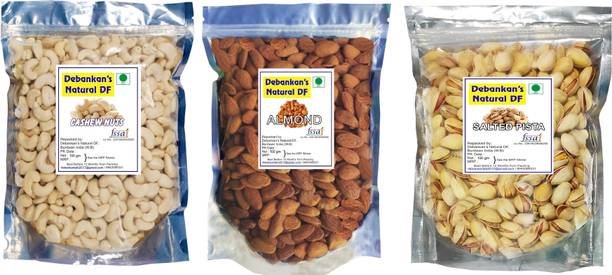 Debankan's Natural DF Dry Fruits Festive Gift Pack (100*3) for Diwali, Almonds, Cashew,Salted Roasted Pistachios(Salted Roasted Pista) Almonds, Cashews, Pistachios