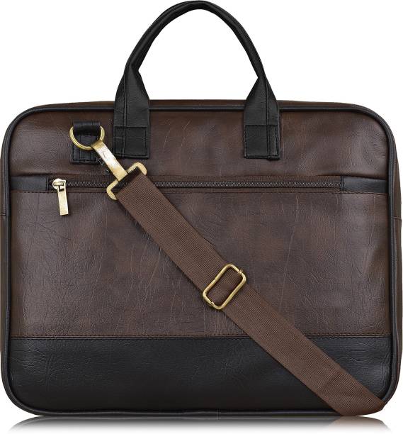 parth Brown & Black Color Faux Leather 10L Office Laptop Bag For Men & Women BG33 Waterproof Messenger Bag