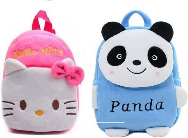 KIDBIRD Kid's School Bagpack 3-5 Years Cartoons Soft Toy Bag Combo Panda & Hello Kitty Pack 2 Gift for Kids School Bag Backpack