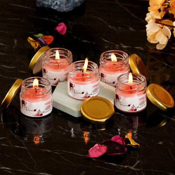 eCraftIndia Pack of 5 mini Jar Candle - Rose Candle