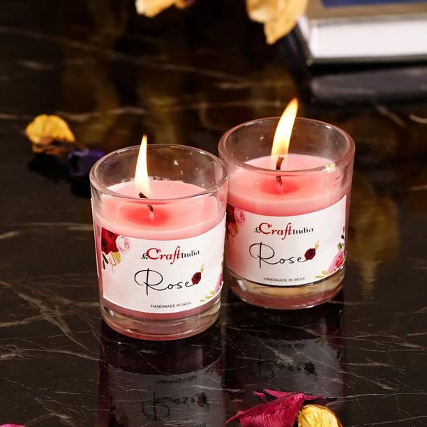 eCraftIndia Pack of 2 Glass Candle - Rose Candle