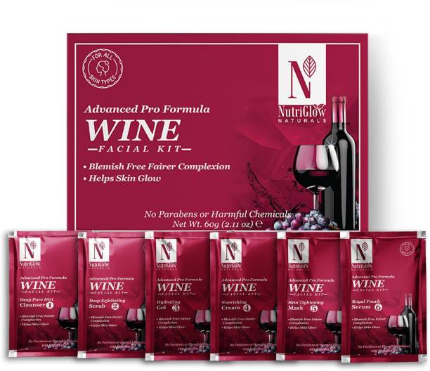 NutriGlow NATURAL'S Advanced Pro Formula Wine Facial Kit For Blemish Free Fairer Complexion & Helps Skin Glow(60gm)